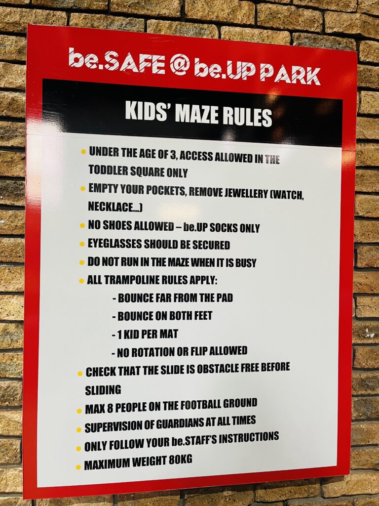 be.UP Park Kids Maze Rules