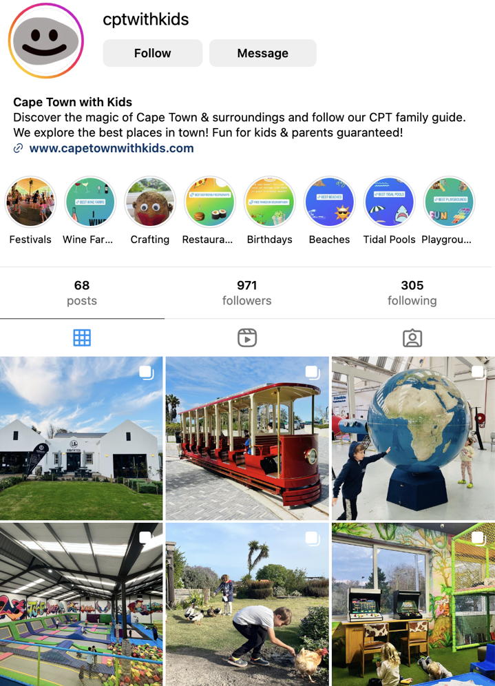 Instagram Account of CapeTownWithKids.com