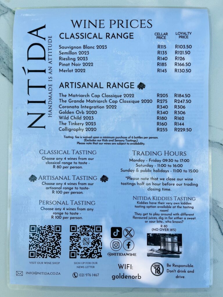 Nitida Wine price list