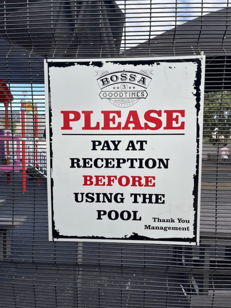 Bossa Buh-Rein Pool Payment Sign